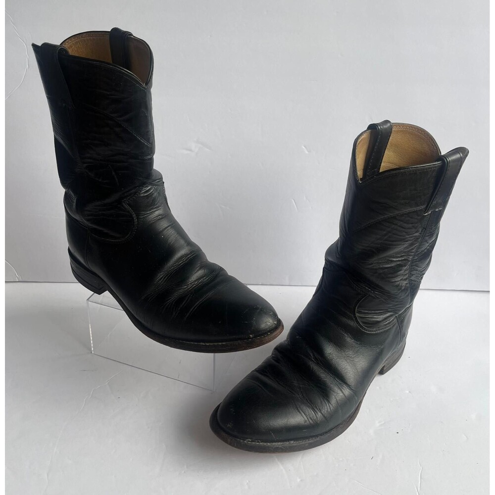 Vintage Justin 3133 Black Leather Cowboy Western Boots Men's 8.5D USA